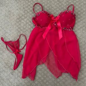 VS Sexy red cherry and heart babydoll set